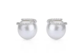 Earrings White Gold South Sea Natural Pearls & Diamonds