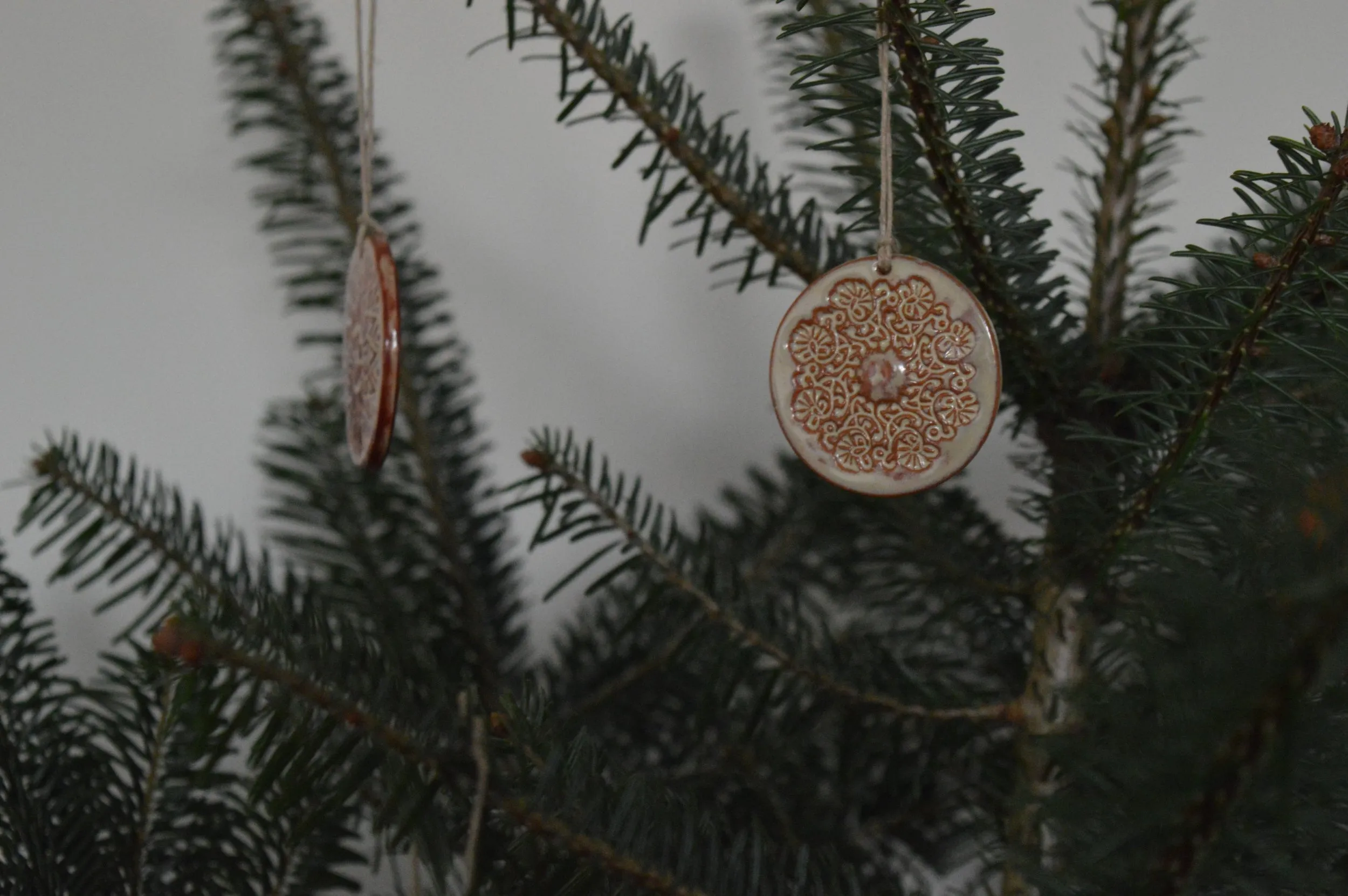 Earthy Christmas ornaments // ceramic decorations - set of 5