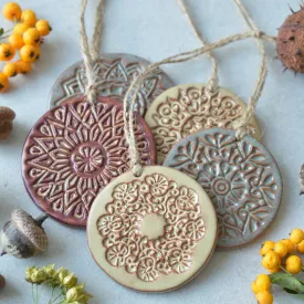 Earthy Christmas ornaments // ceramic decorations - set of 5