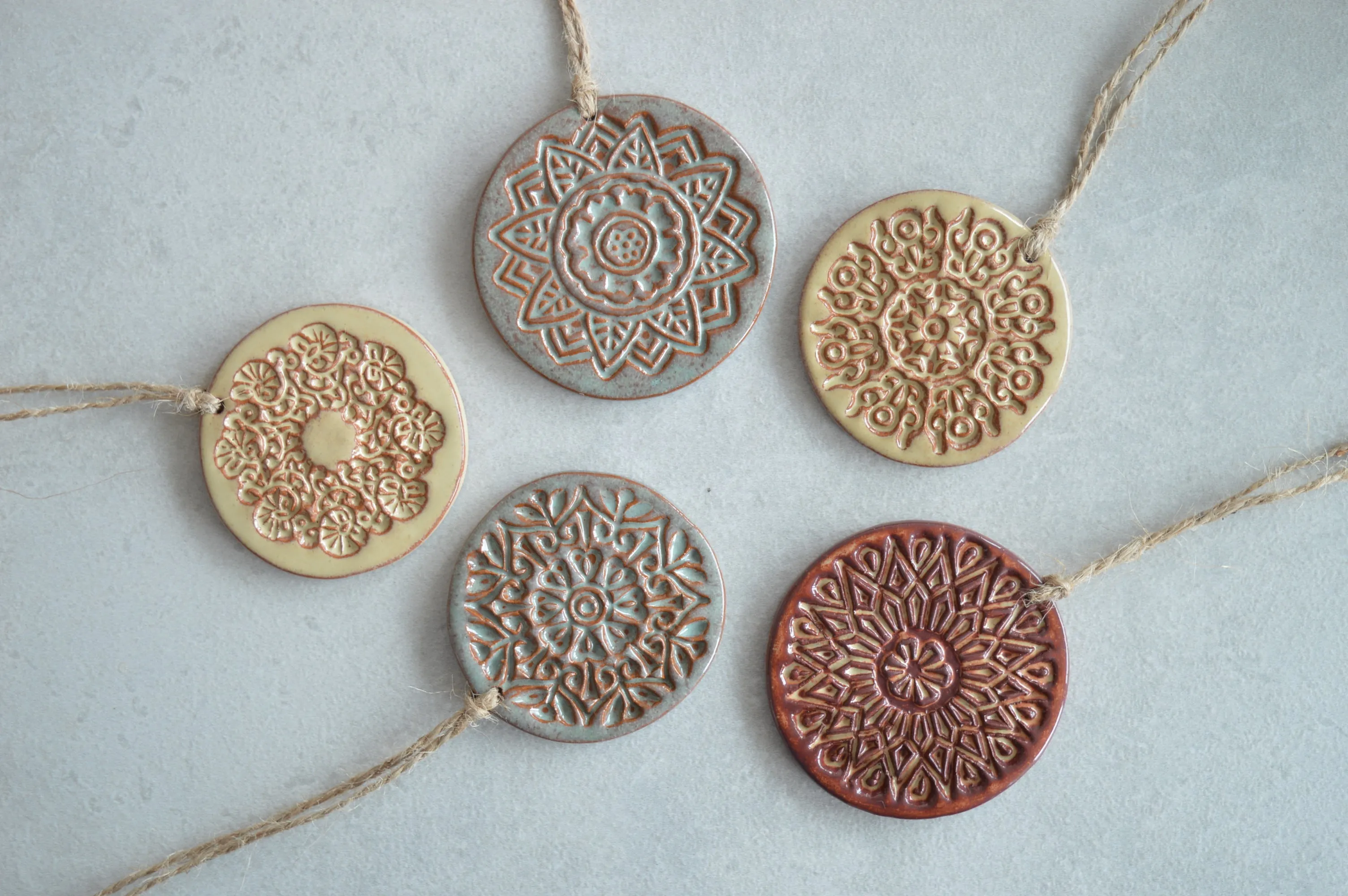 Earthy Christmas ornaments // ceramic decorations - set of 5