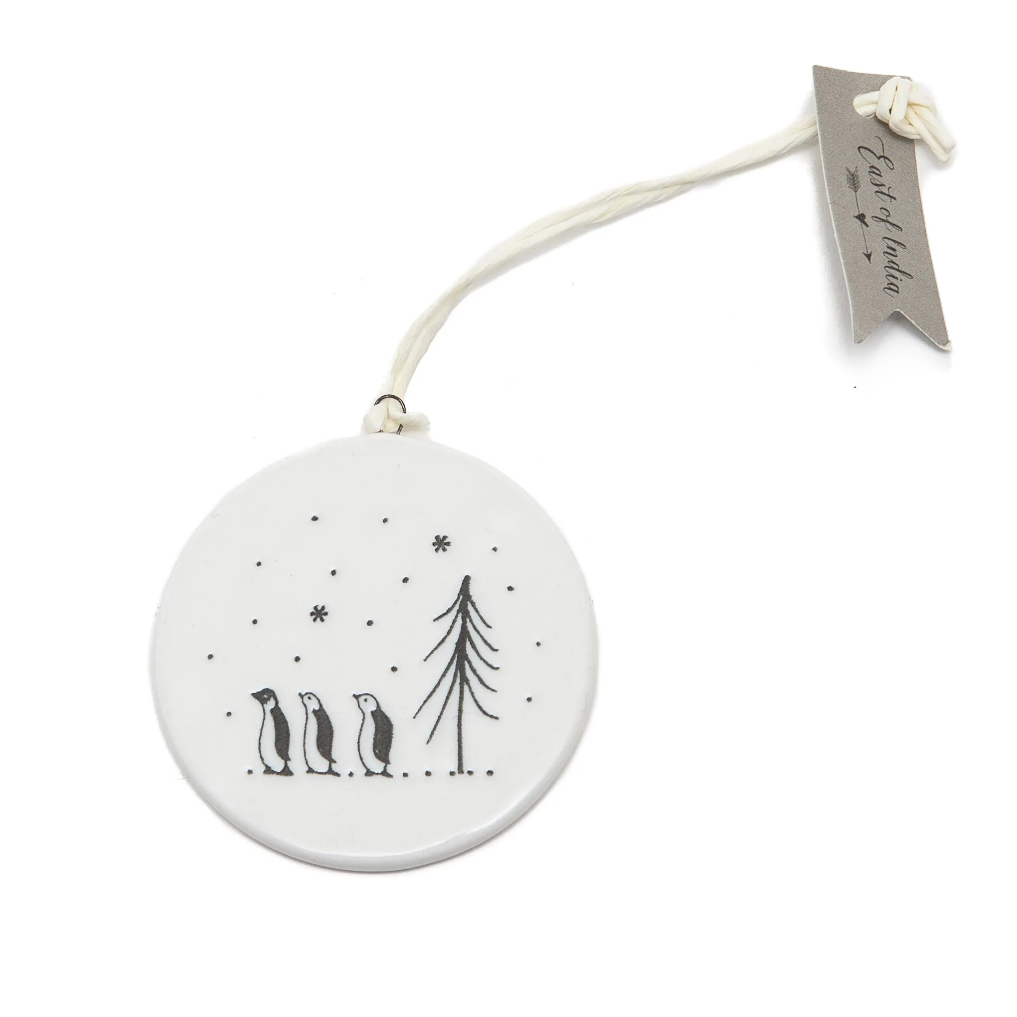 East of India 'Let it Snow' Flat Ceramic Bauble