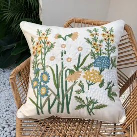 Embroidered Botanical Pattern Throw Cushion