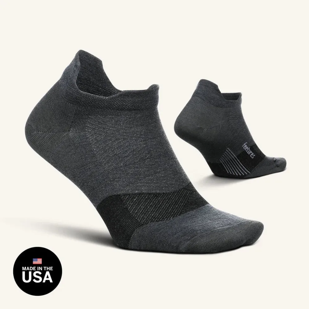 Feetures Merino 10 Max Cushion No Show Tab Socks - Gray