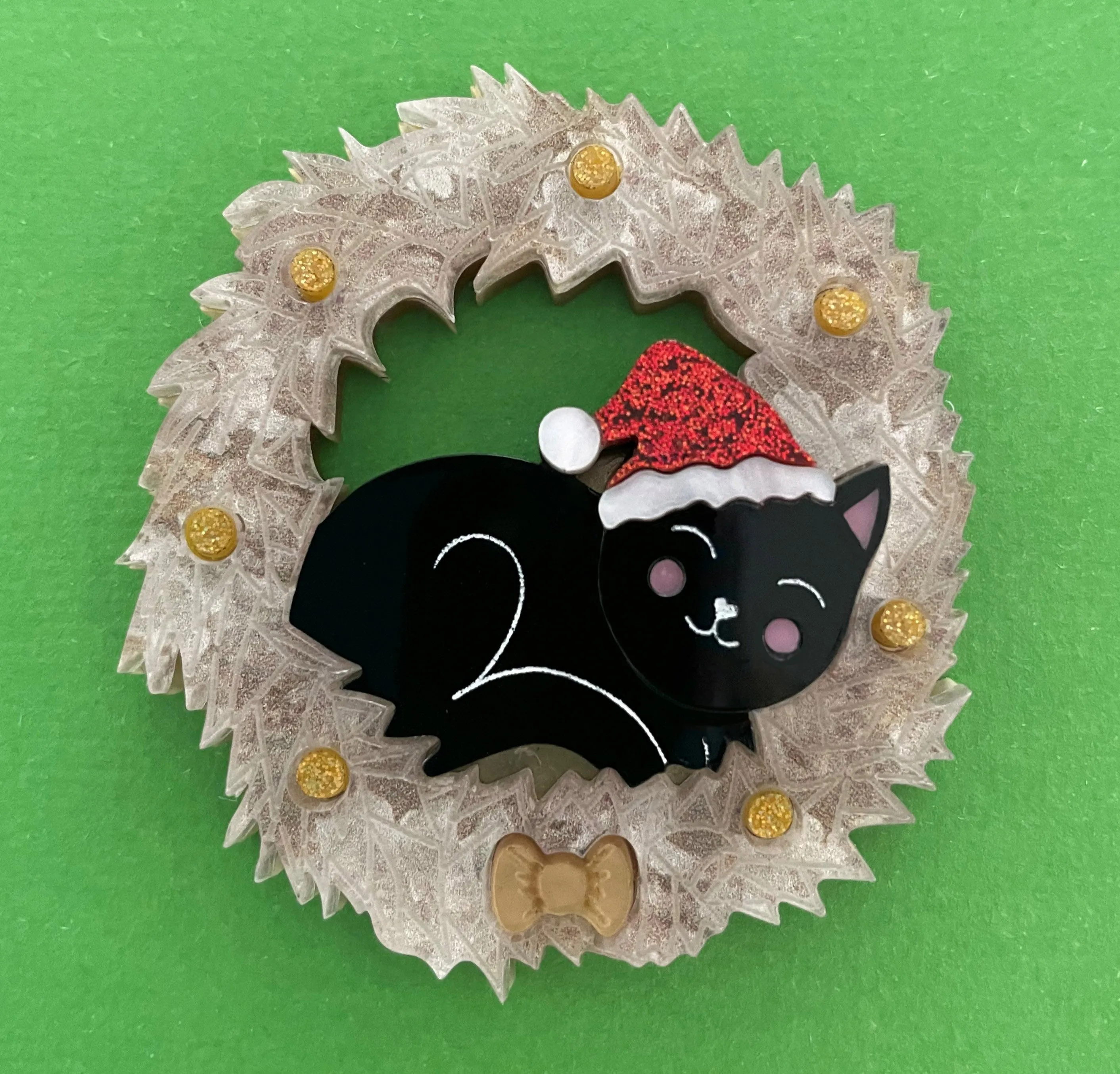 Felicity the Christmas black kitty - Brooch