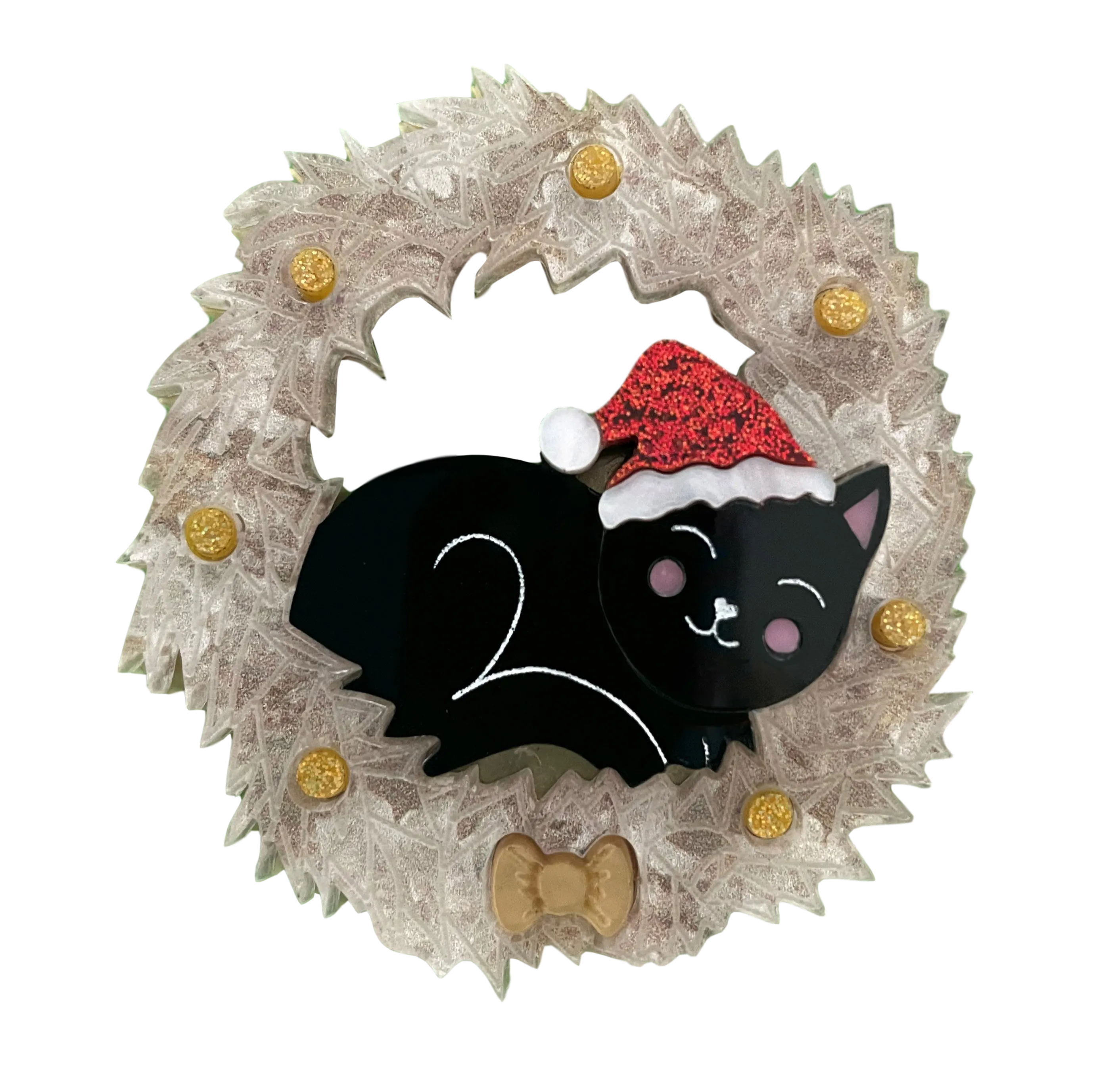 Felicity the Christmas black kitty - Brooch