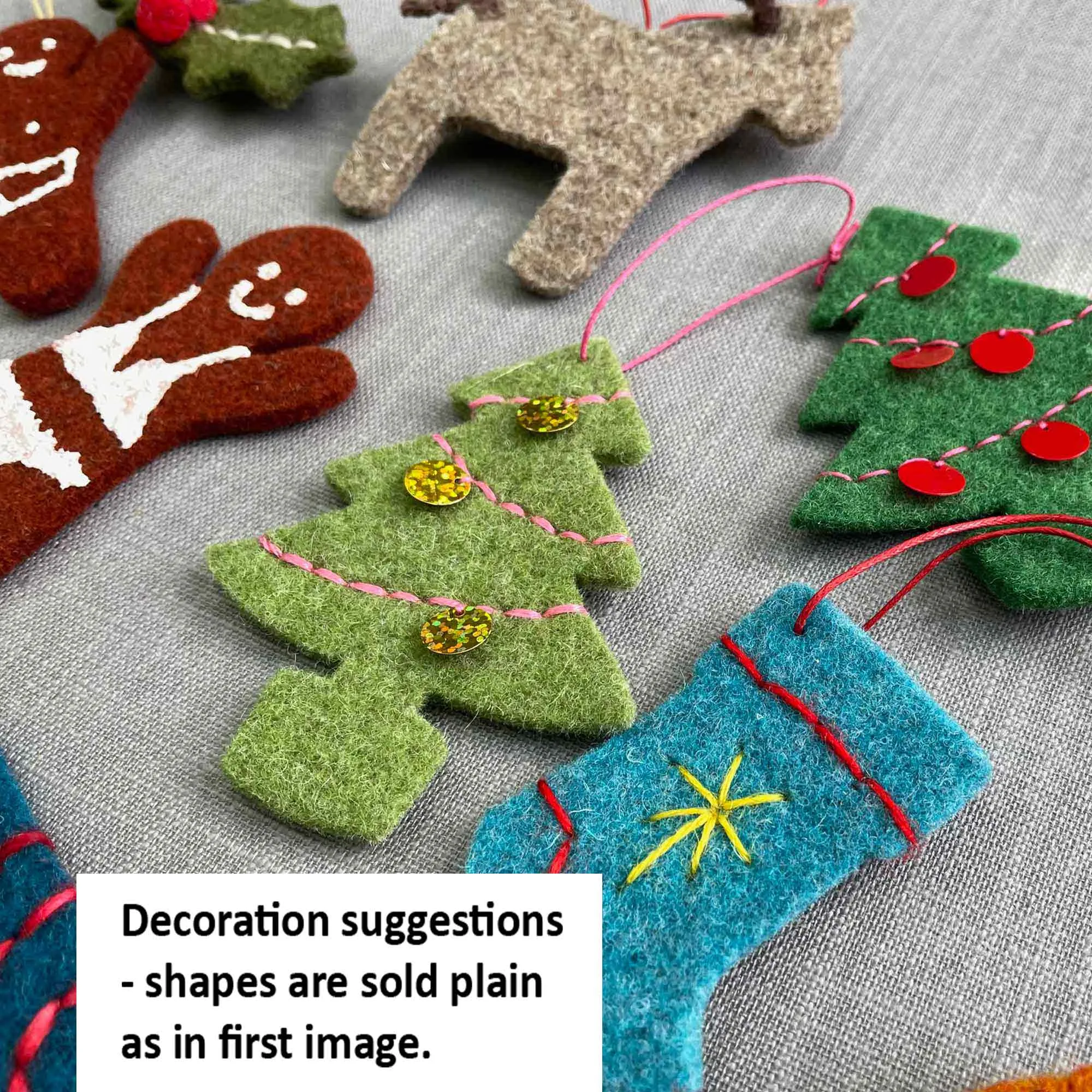 Festive Selection 33 Felt Shapes in thick wool felt ideal for Christmas