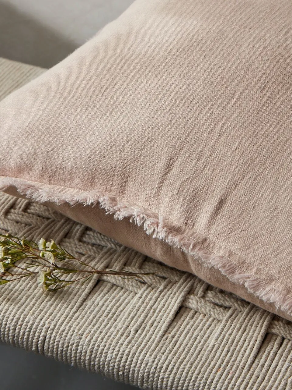 Fringe Linen Cushion Cover Blush Pink