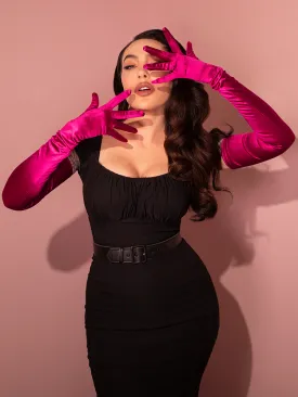 Full-Length Opera Gloves in Hot Pink Satin