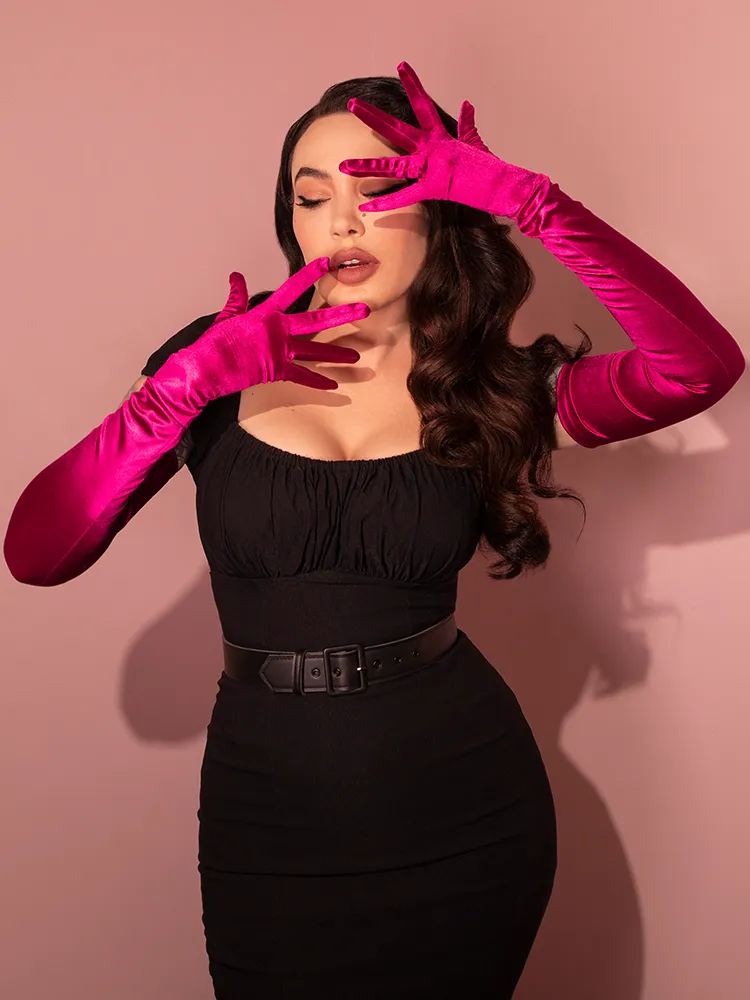 Full-Length Opera Gloves in Hot Pink Satin