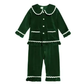 Girls Green Velvet Christmas Pj’s