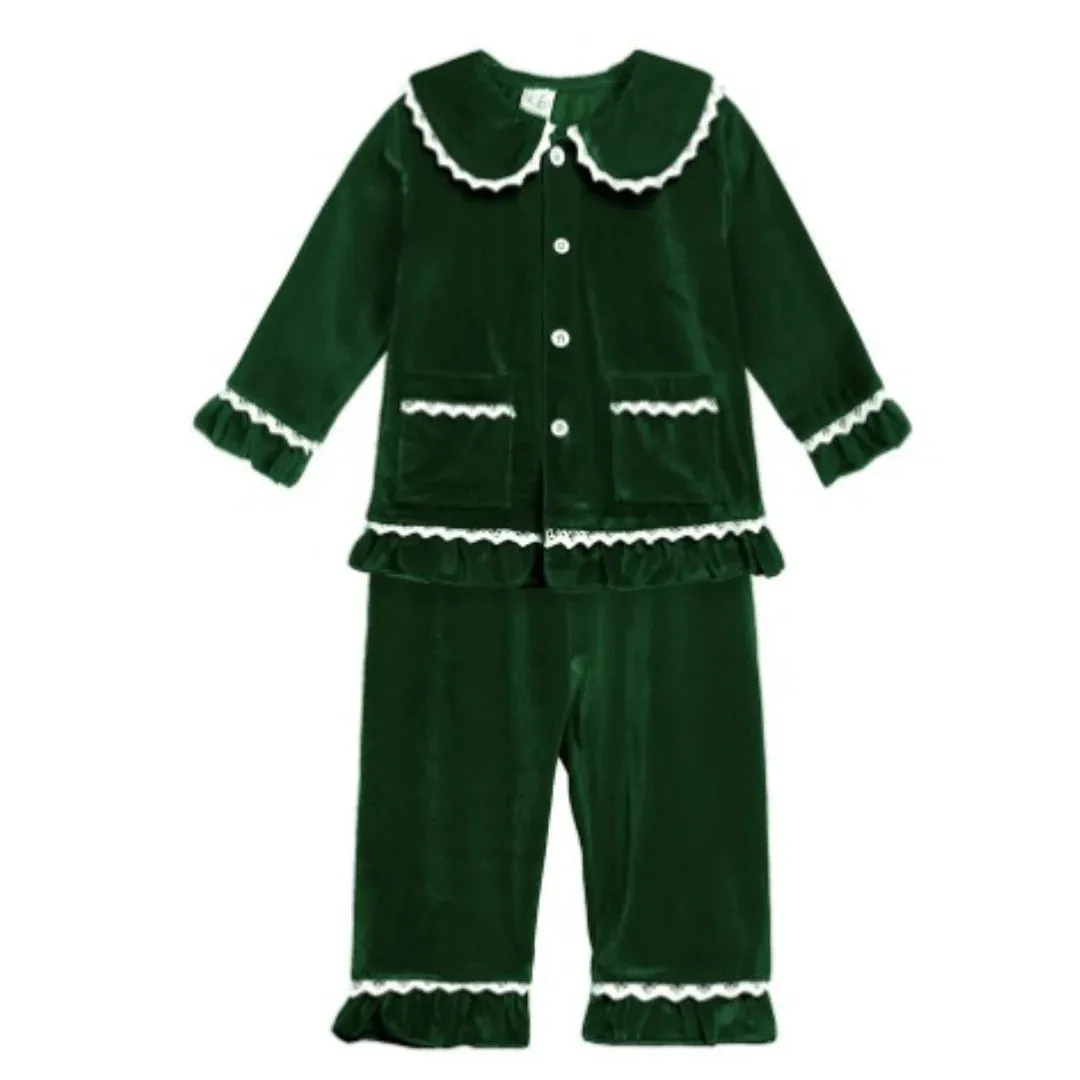 Girls Green Velvet Christmas Pj’s