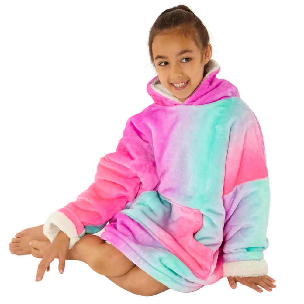 Girls Ombre Fluffy Fleece Wearable Hoodie Blanket