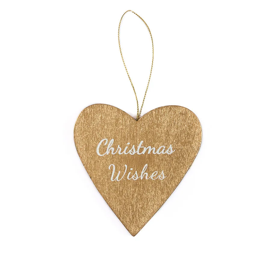 Gisela Graham Wooden Gold Christmas Heart Tag