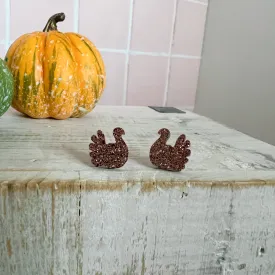 Glitter Resin Turkey Earrings-Brown Glitter