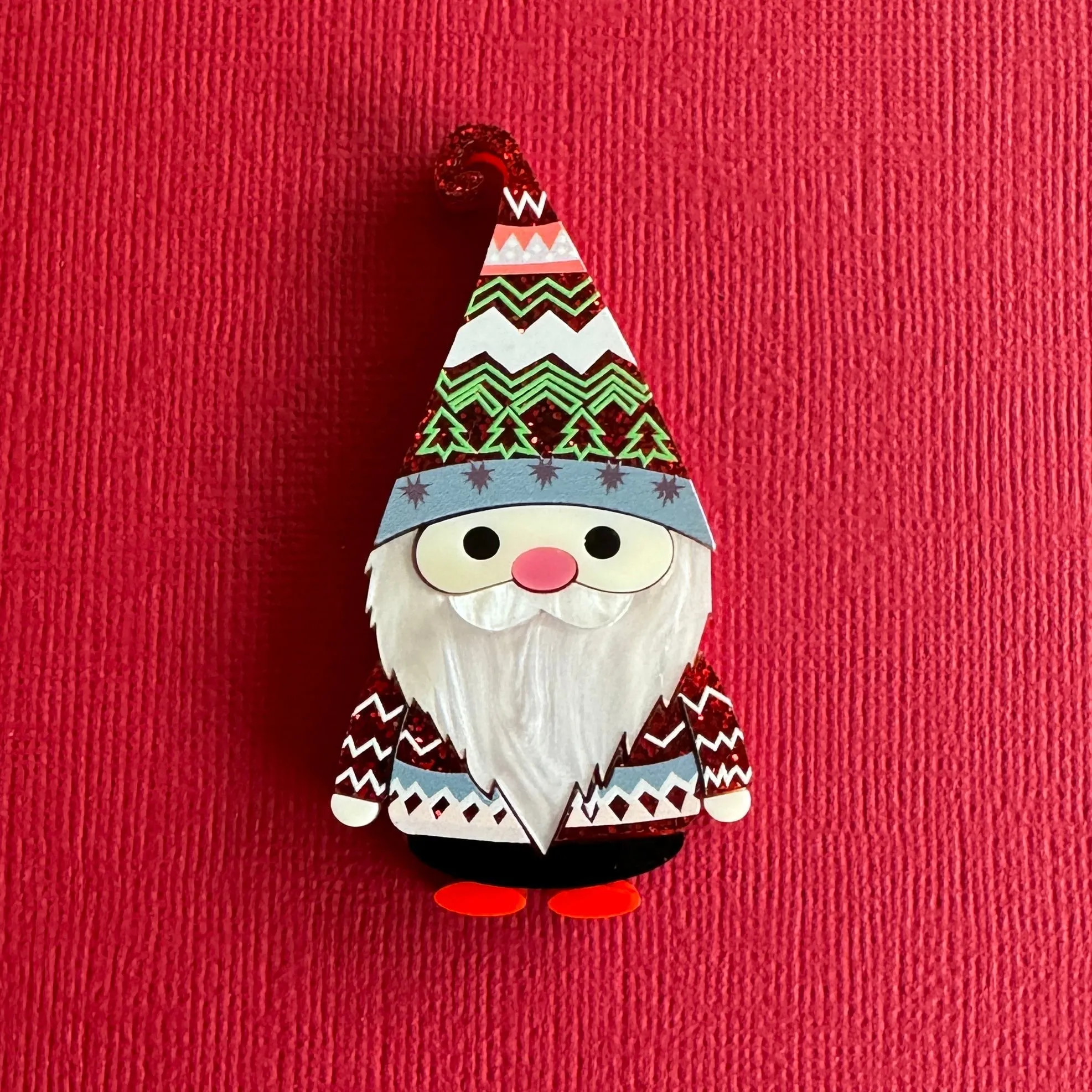 Festive 2023 Holiday Gnome Santa Brooch Set - Set of 2 Christmas Accessories