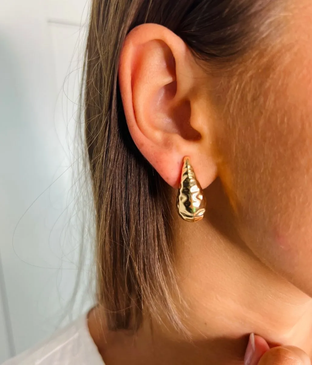 Gold Hammered Teardrop Earrings