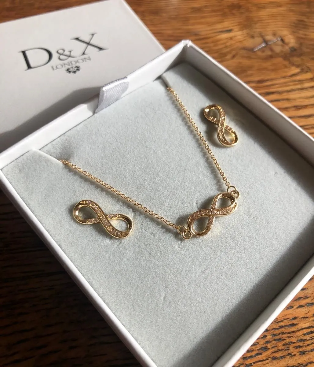 Gold Infinity Necklace & Earring Jewellery Set