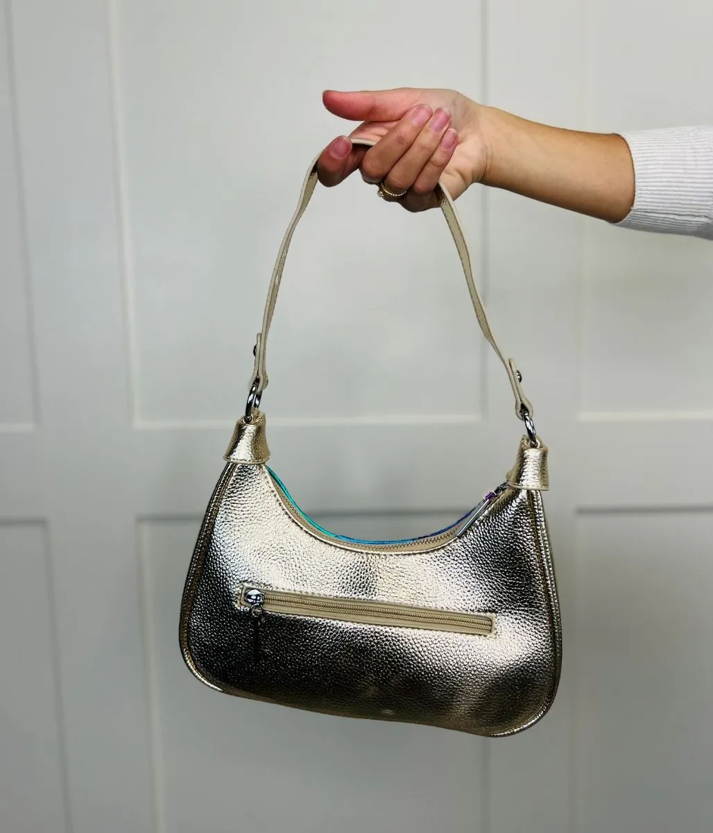 Gold Metallic 2 Way Handbag