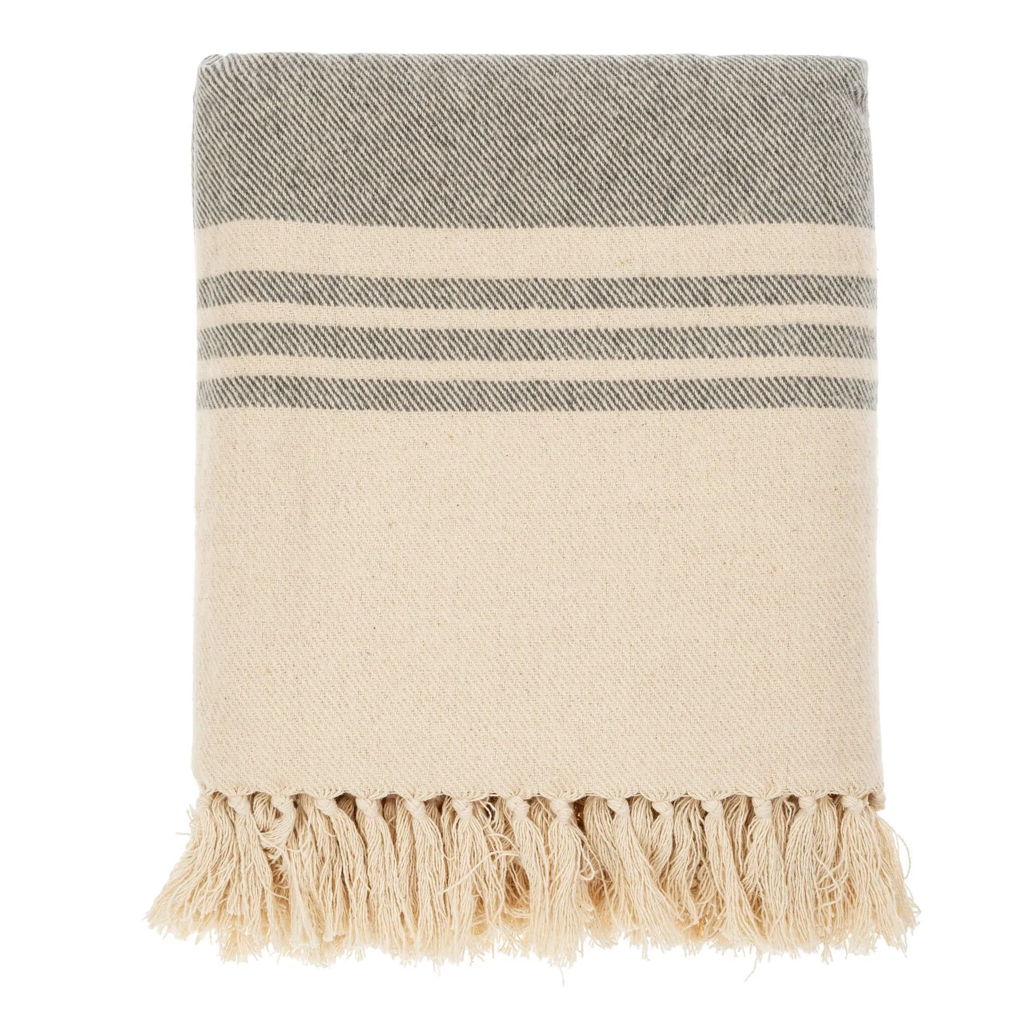 Grey Beach Striped Brushed Throw