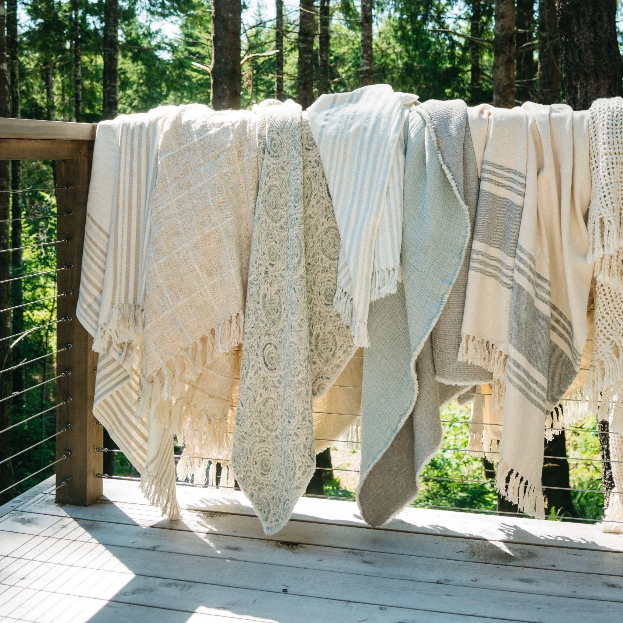 Grey Beach Striped Brushed Throw