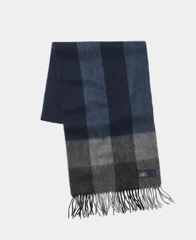 Grey Blue Check Wool Scarf