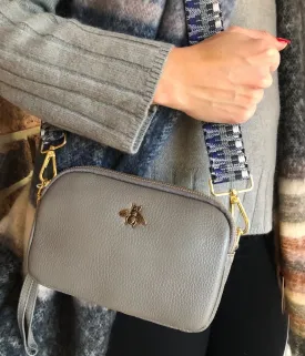 Grey Luxury Leather Crossbody Camera Bag