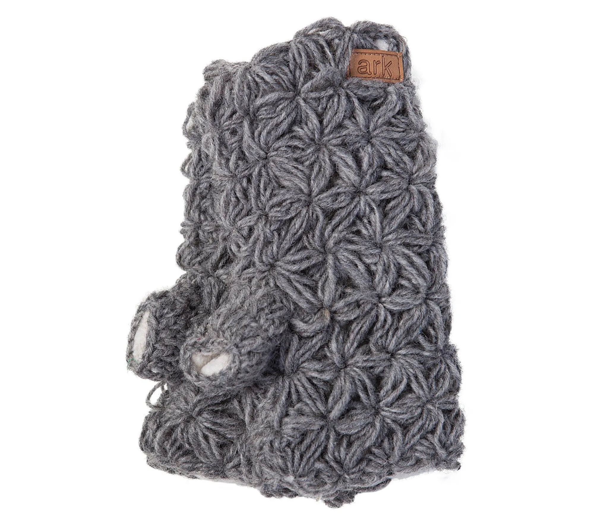 Grey Wool Hand Warmers, Fingerless Knit gloves,  Cozy Fleece Lining