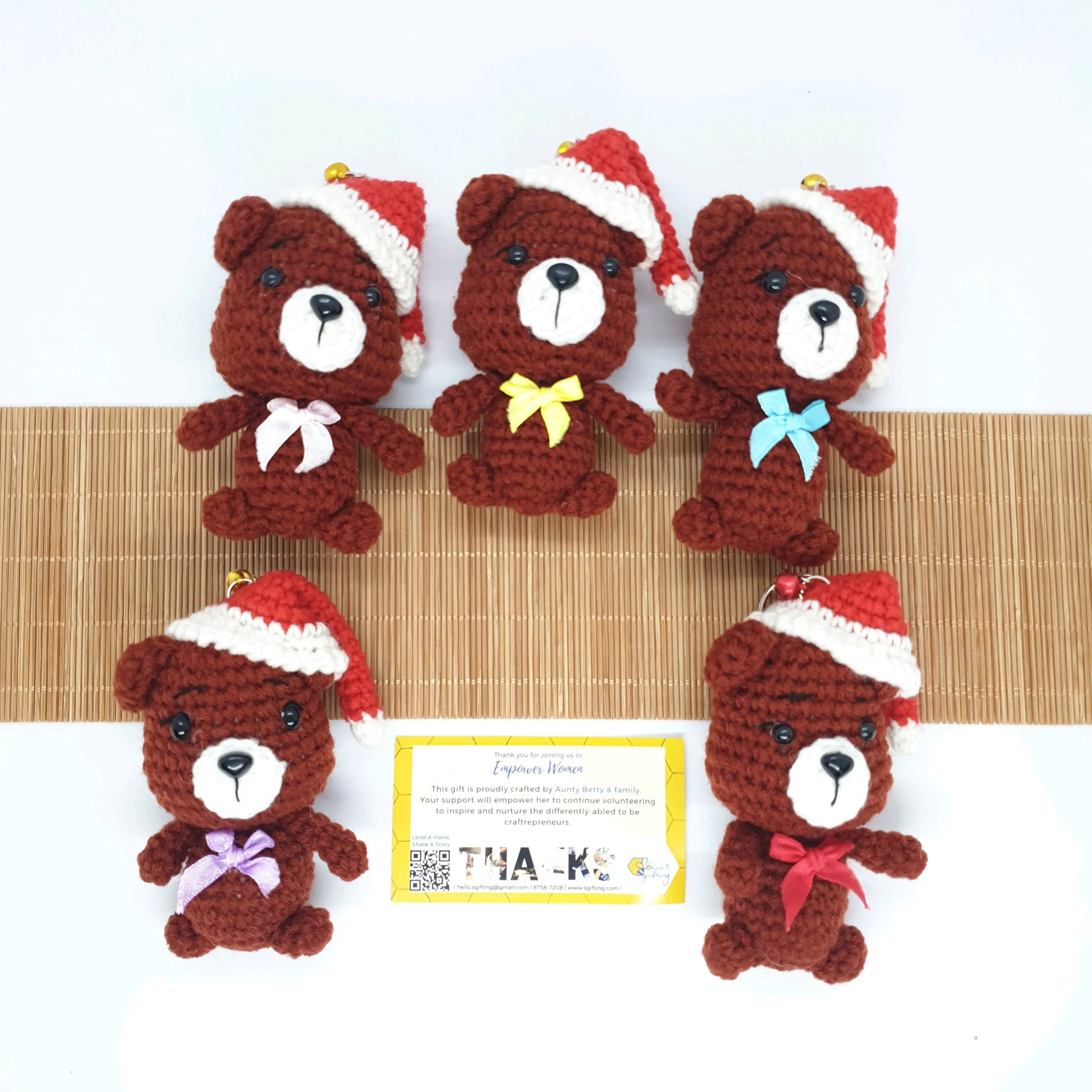 Hand Crocheted Christmas Brown Bear Key Ring