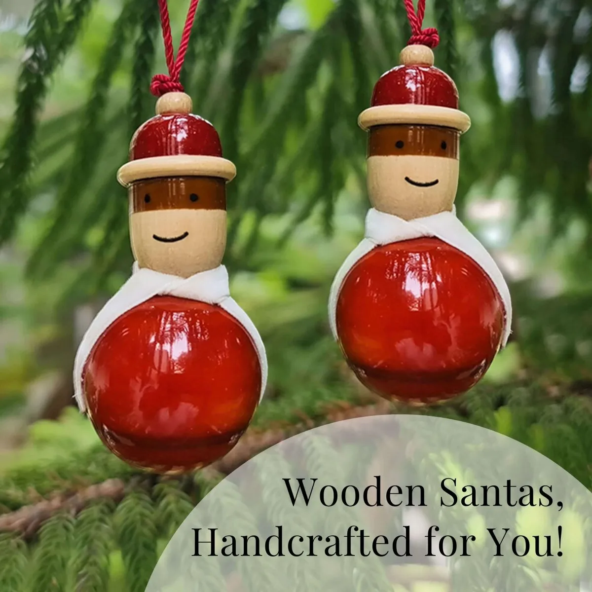 Handmade All Natural Wooden Santa Christmas Ornaments(Set of 2)