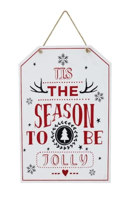 Hanging White Christmas Sign Asst