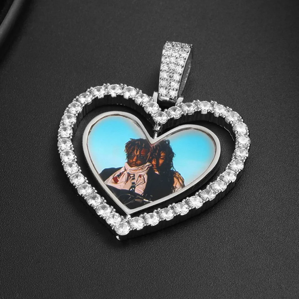 Heart Necklace With Picture- Rotating Heart Medallion Necklace -Christmas Gifts For Women