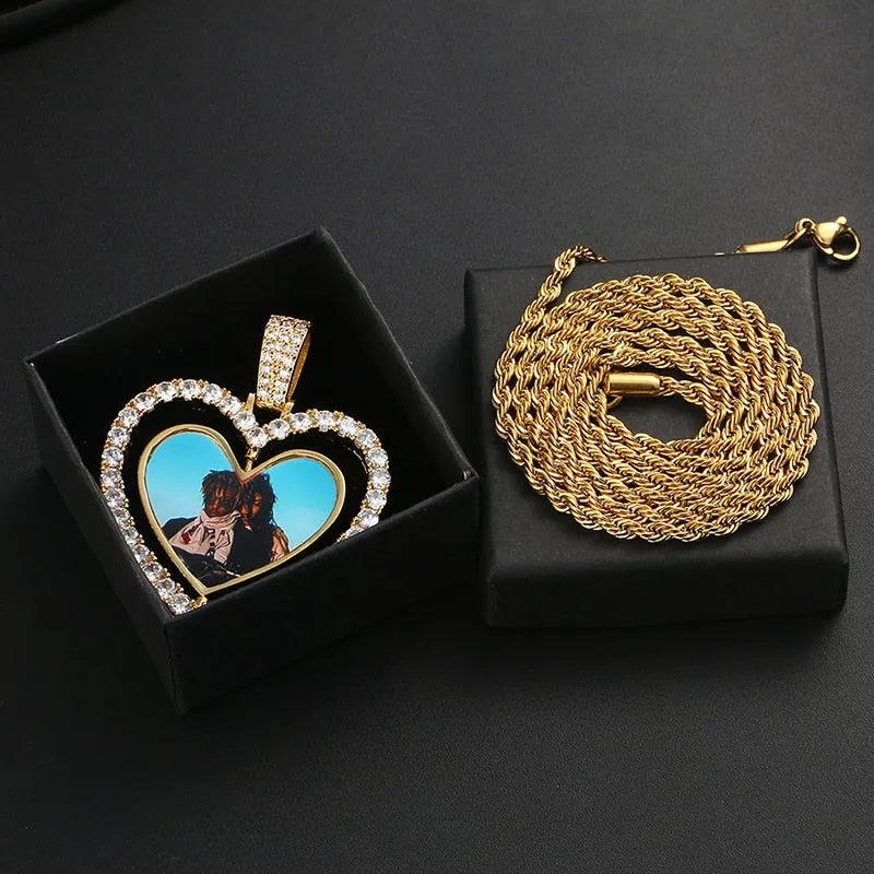 Heart Necklace With Picture- Rotating Heart Medallion Necklace -Christmas Gifts For Women