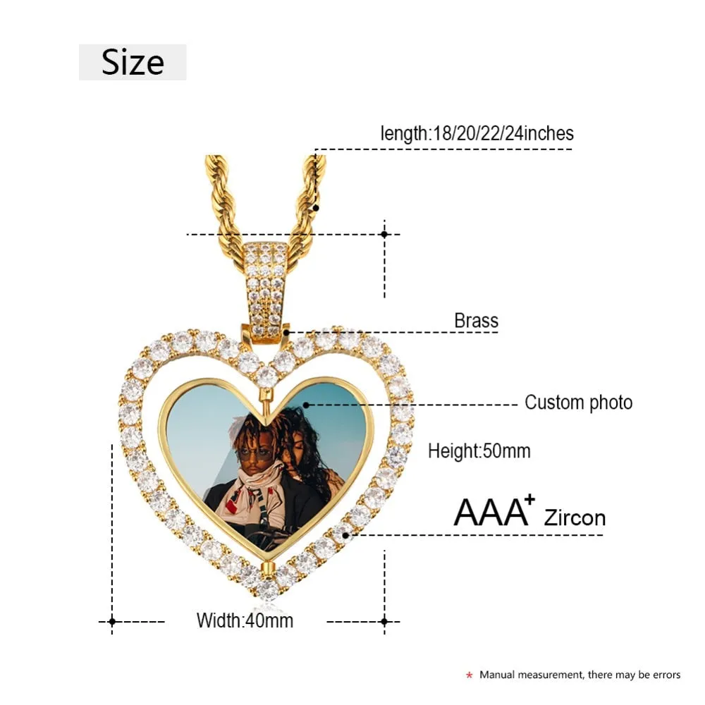 Heart Necklace With Picture- Rotating Heart Medallion Necklace -Christmas Gifts For Women