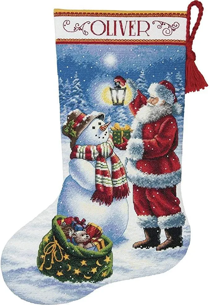 HOLIDAY GLOW STOCKING, Counted Cross Stitch Kit, 18 count white Aida, long 16" (41 cm) , DIMENSIONS (70-08952)