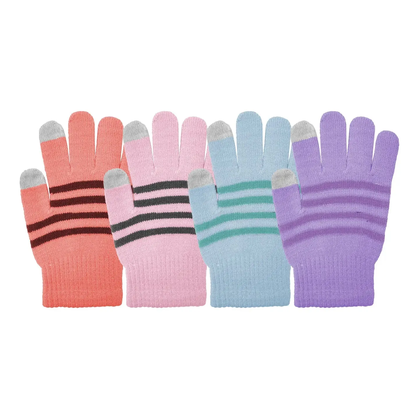 Kids Touchscreen Striped Stretch Gloves