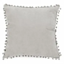 LIGHT GREY THROW PILLOW WITH POM POMS