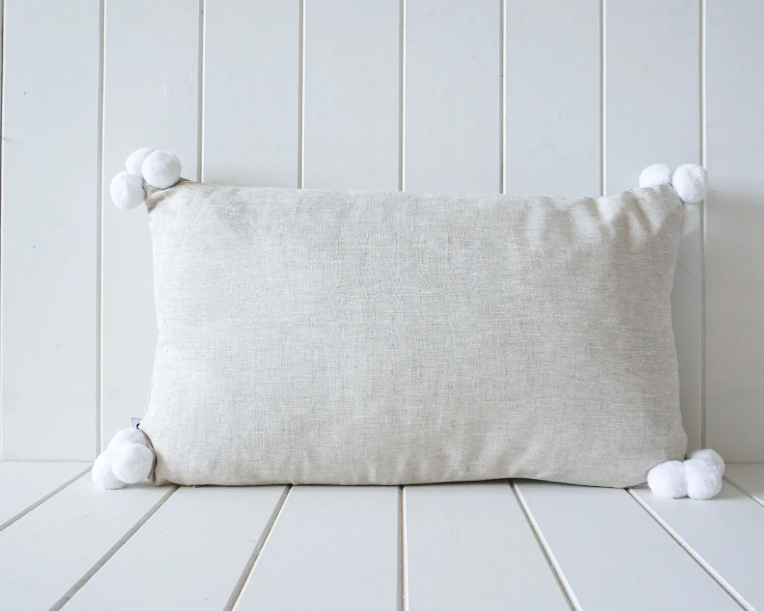 Linen Pom Pom Cushion - Monstera Natural - 50x30cm