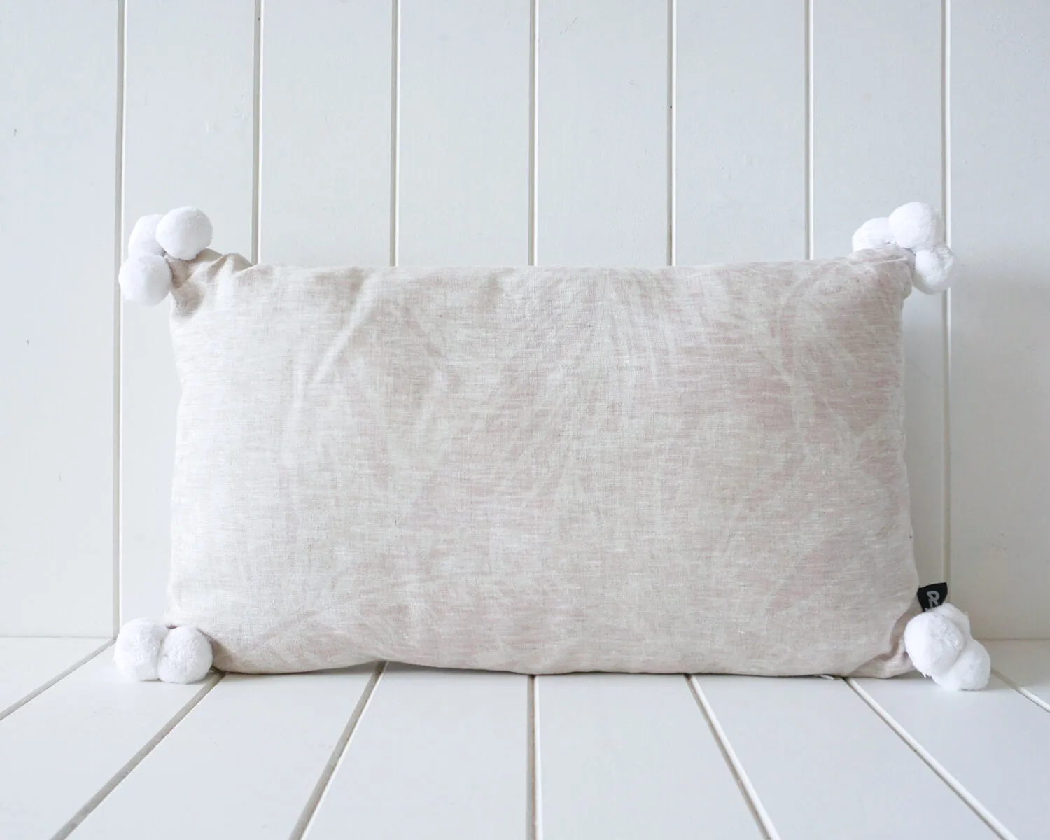 Linen Pom Pom Cushion - Monstera Natural - 50x30cm