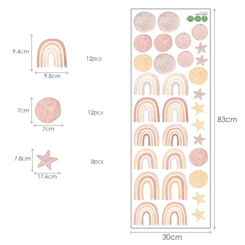 Little Rainbows Moon And Stars Wall Decals For Kid's Playroom Removable Self-Adhesive PVC Wall Stickers For Baby's Room Nursery Creative DIY Decor