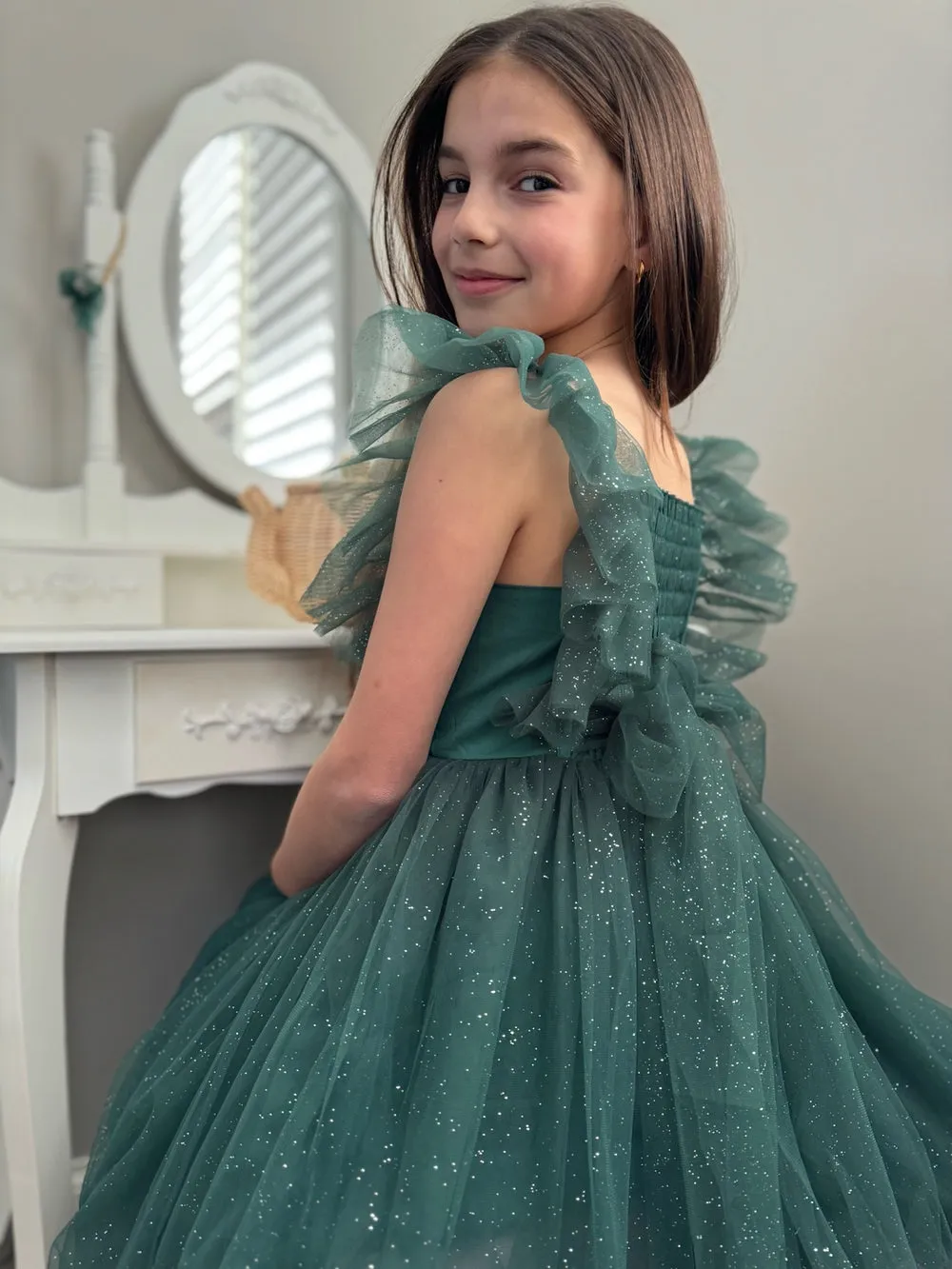 Lotus Girls Green Sparkle Christmas Dress