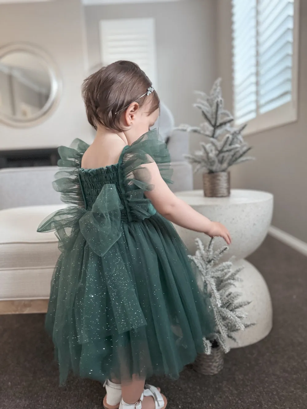 Lotus Girls Green Sparkle Christmas Dress