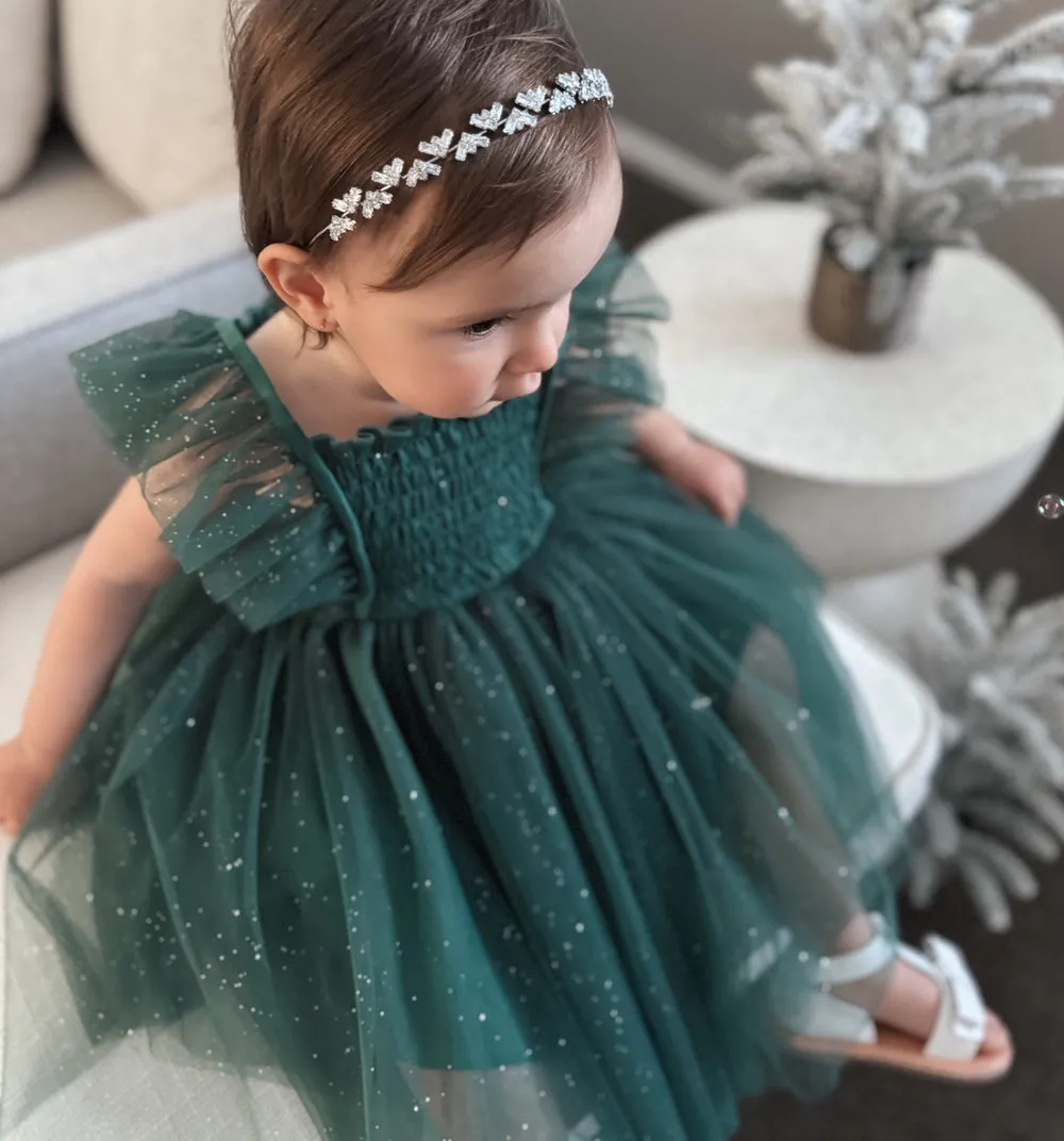 Lotus Girls Green Sparkle Christmas Dress