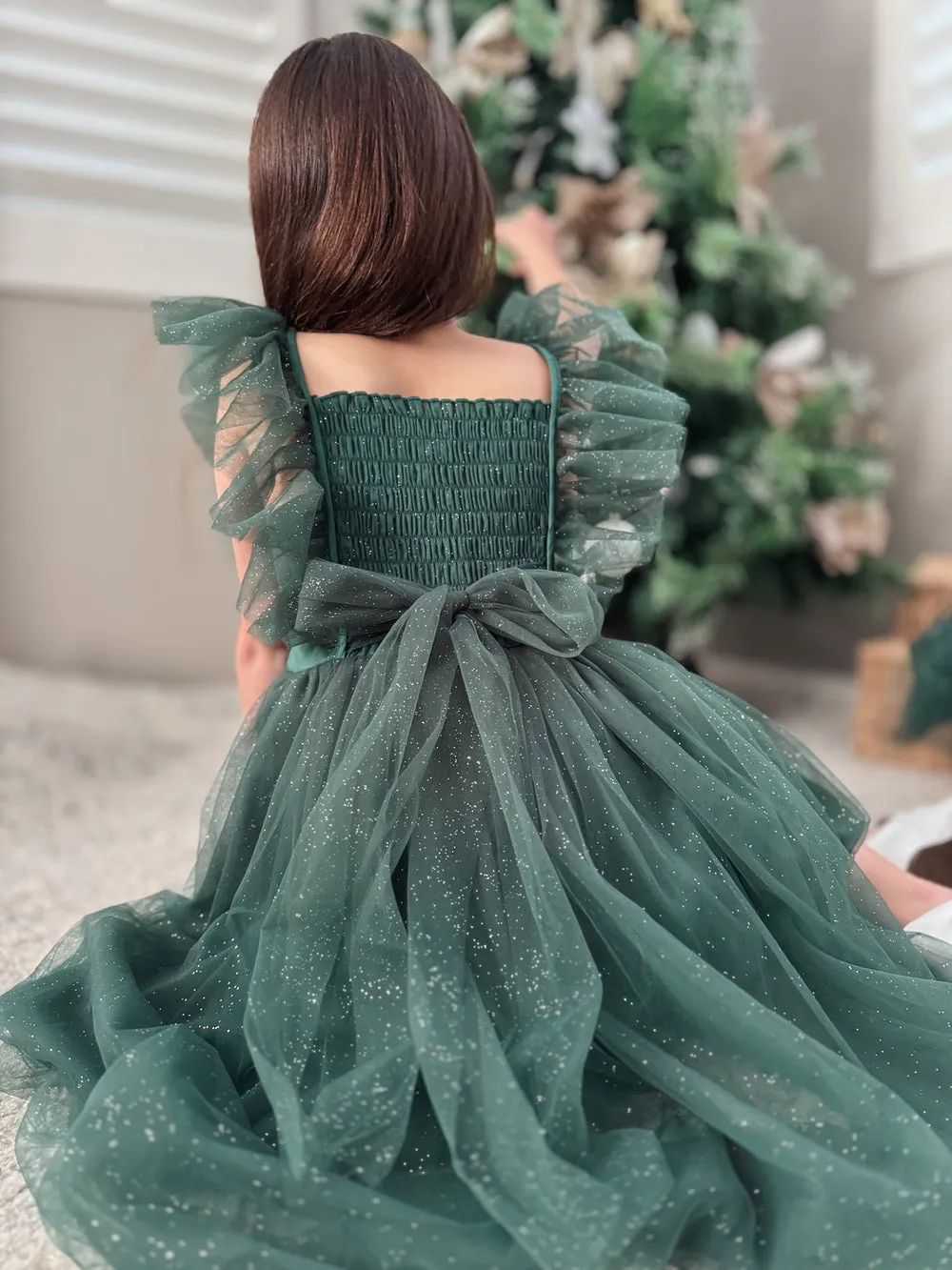 Lotus Girls Green Sparkle Christmas Dress