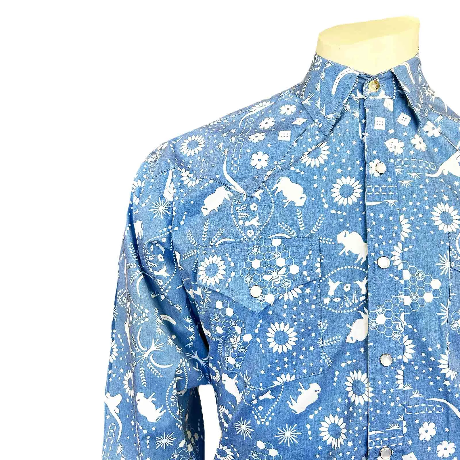 Men's Blue Bison Bandana Print Western Shirt