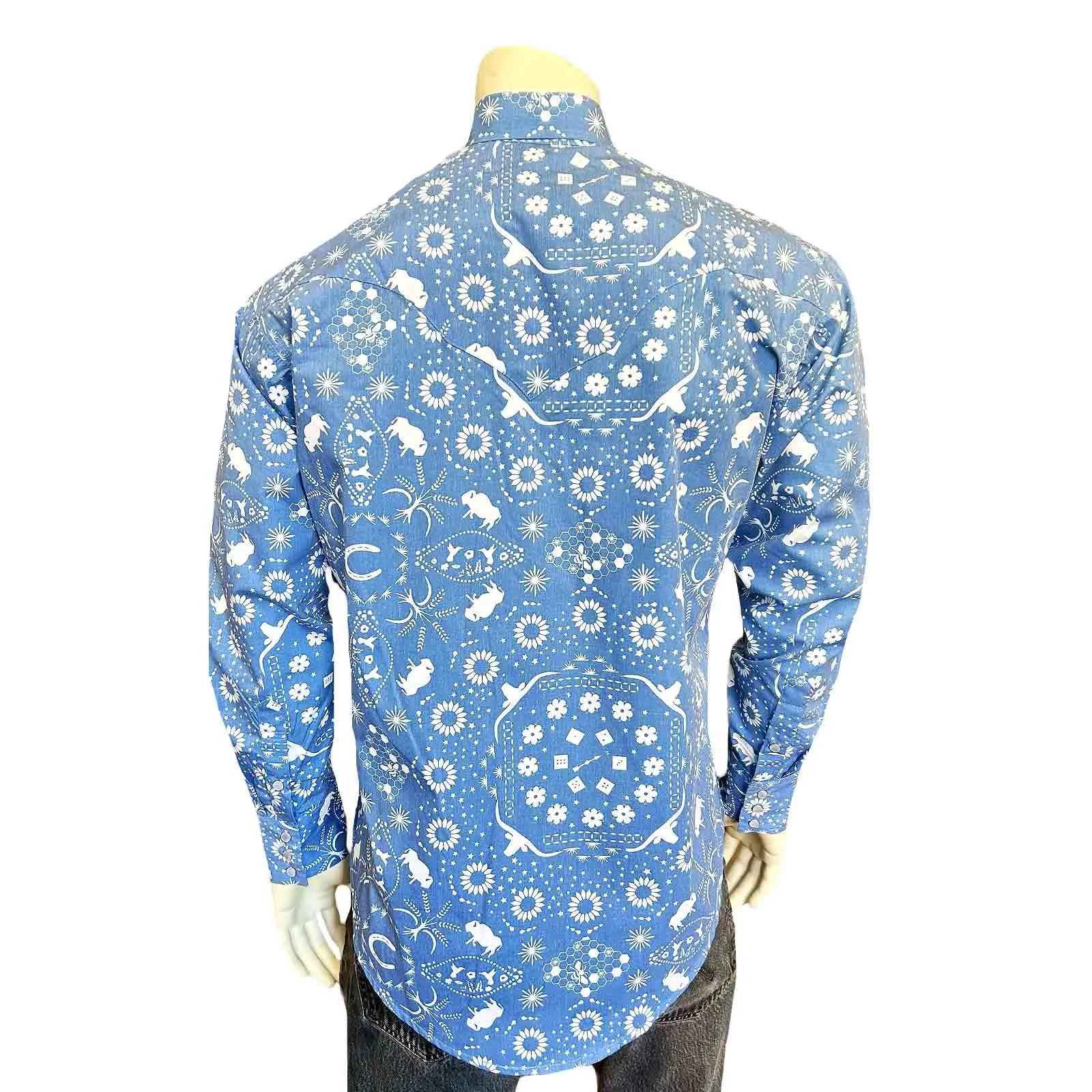 Men's Blue Bison Bandana Print Western Shirt