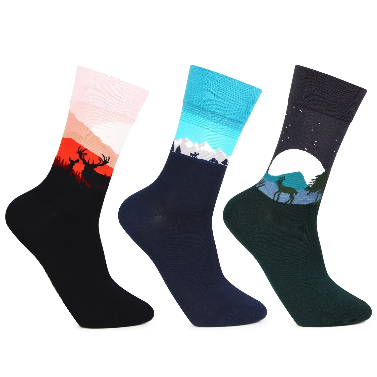 Men's Seasonal Reindeer Trio Designer Socks - Pack of 3