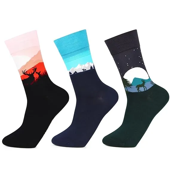 Men's Seasonal Reindeer Trio Designer Socks - Pack of 3