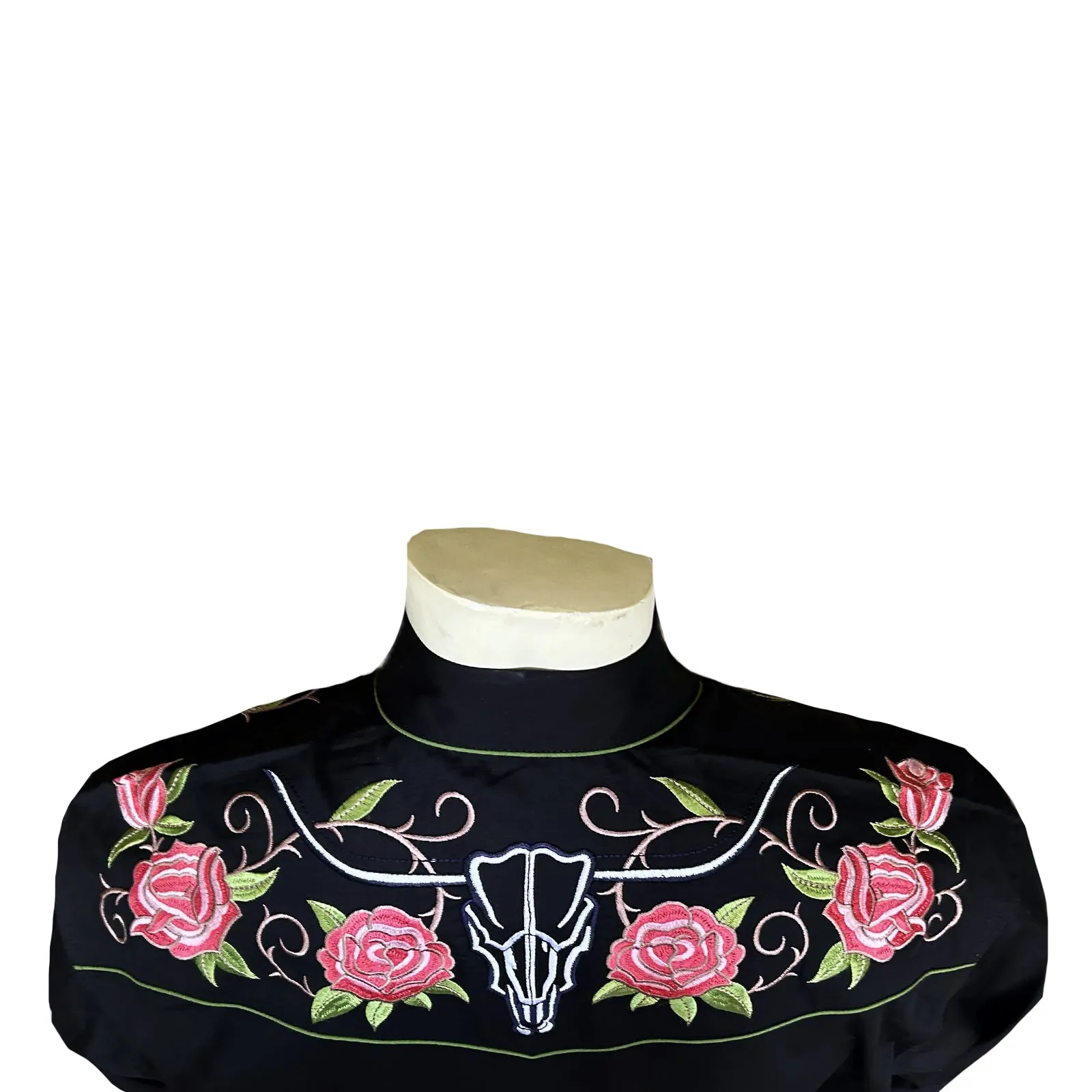 Men’s Steer Longhorn & Floral Embroidery Western Shirt in Black