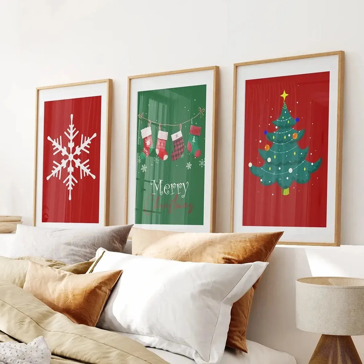 Modern Xmas Holiday Decor Nursery Wall Art Prints