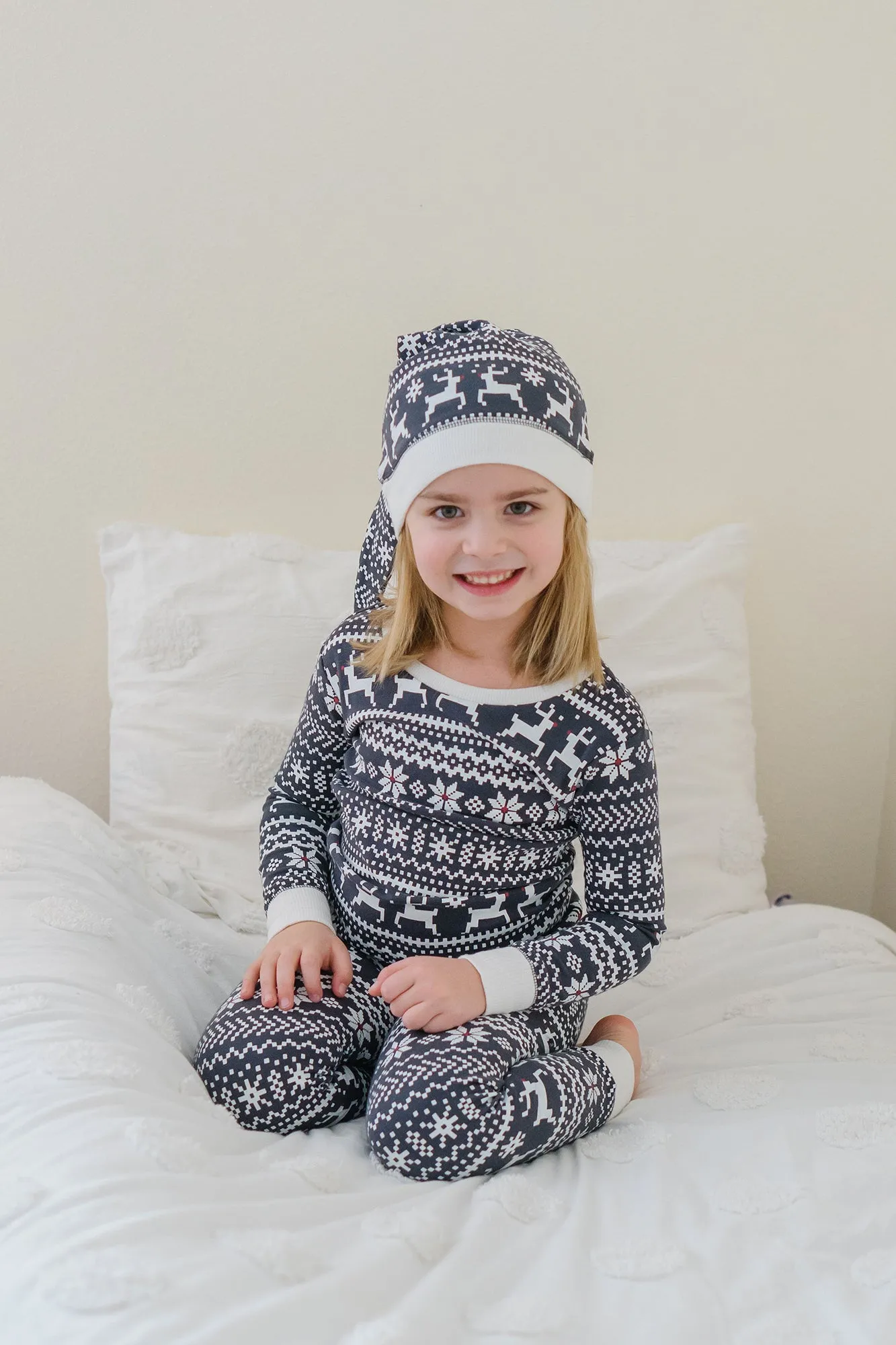 Organic Holiday Kids' PJ & Cap Set in Rudolph